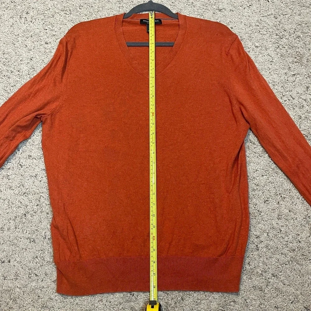 Banana Republic Sweater Mens L Orange Silk Cotton‎ Cashmere Luxury Blend V-Neck